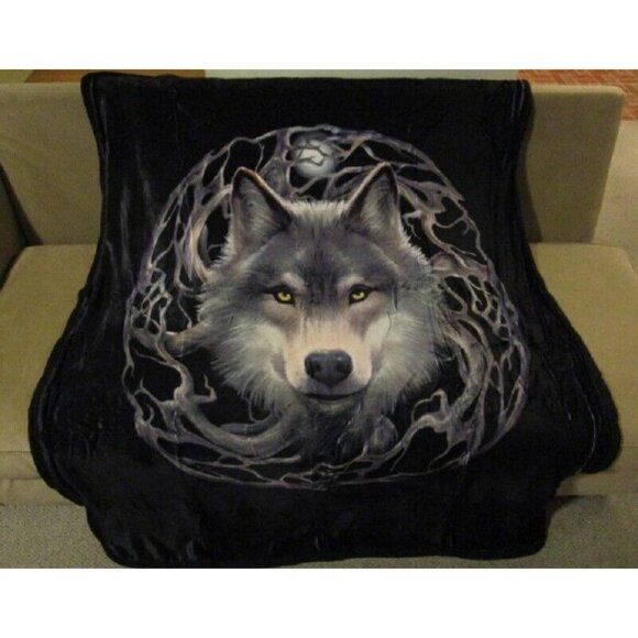 New Night Forest Wolf Plush Throw Gift Blanket Sherpa Art Anne Stokes Wolves NIP - Picture 2 of 4